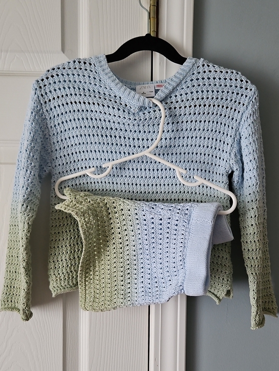Zara Other - Zara Light Blue and Sage Green Crochet Crew Neck Sweater/shorts